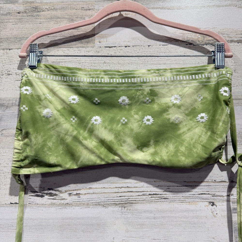 Aerie Bandeau Top Women XXL Green Tie Dye Floral Boho Cottagecore GUC*